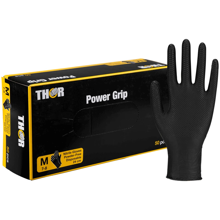 Thor Power Grip, mănuși din nitril, nesterile, fără pudră, negre, mărimea M, 50 bucăți: ціни та характеристики