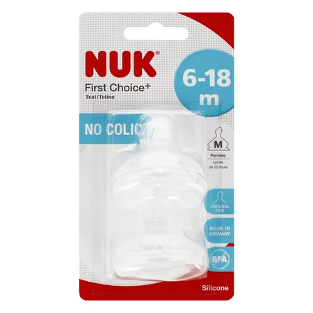 NUK First Choice+, tetină pentru biberon, silicon, mărimea M, 6-18 luni, 2 bucăți: цены и характеристики