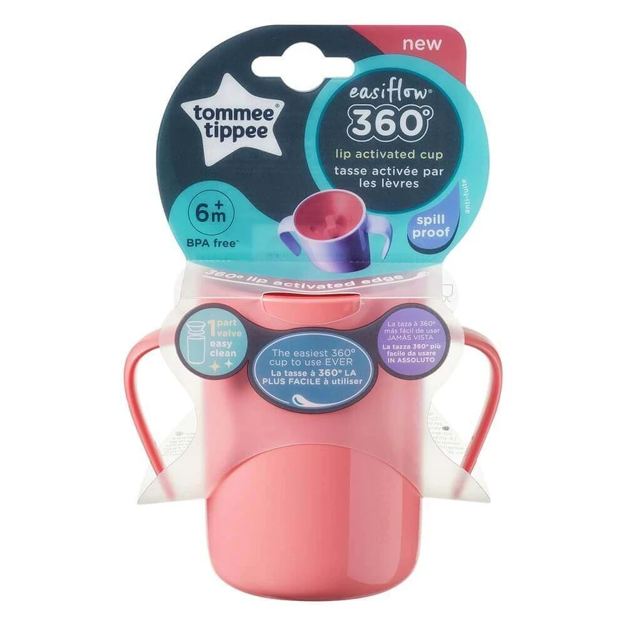 Tommee Tippee, чашка Easiflow 360° з ручками, рожева, 200 мл: ціни та характеристики