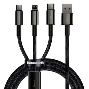 Baseus Tungsten 3in1 cablu USB - USB tip C / Lightning / micro USB 3.5 A 1.5 m negru (CAMLTWJ-01)