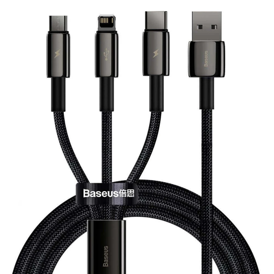 Baseus Tungsten 3in1 cablu USB - USB tip C / Lightning / micro USB 3.5 A 1.5 m negru (CAMLTWJ-01): цены и характеристики