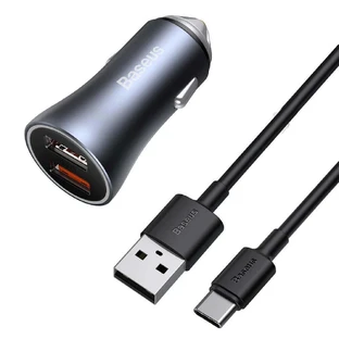 Автомобильное зарядное устройство Baseus Golden Contactor Pro Fast, 2 порта USB, 40 Вт, SCP FCP AFC + кабель USB - USB Type C, серый (TZCCJD-A0G)