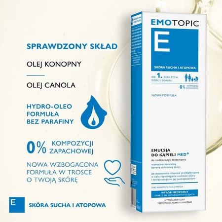Emotopic Med+ Емульсія для ванн для щоденного застосування з першого дня життя, 400 мл: ціни та характеристики