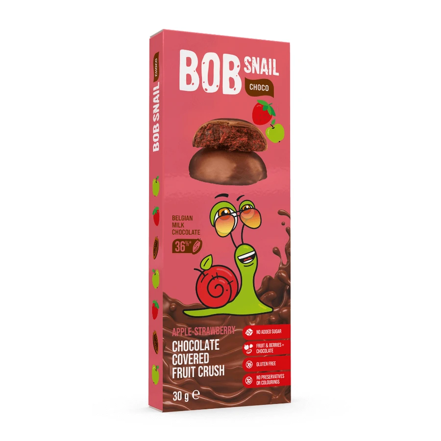 Фруктовая закуска с бельгийским шоколадом, яблоком и клубникой, 30 г, Bob Snail: цены и характеристики
