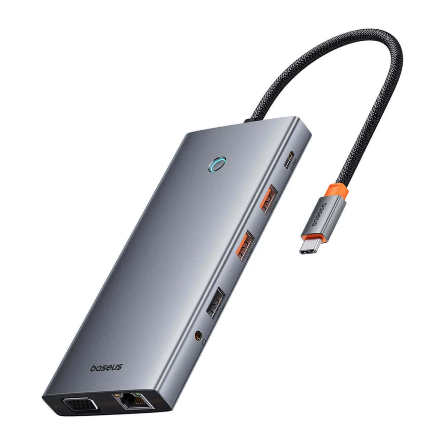 Концентратор Baseus PortalJoy Series 13-в-1 USB-C — 2x HDMI / DP / VGA / USB-A 3.1 / USB-C 3.1 / USB-A 2.0 / PD / RJ45 / SD / TF / AUX — серый: цены и характеристики