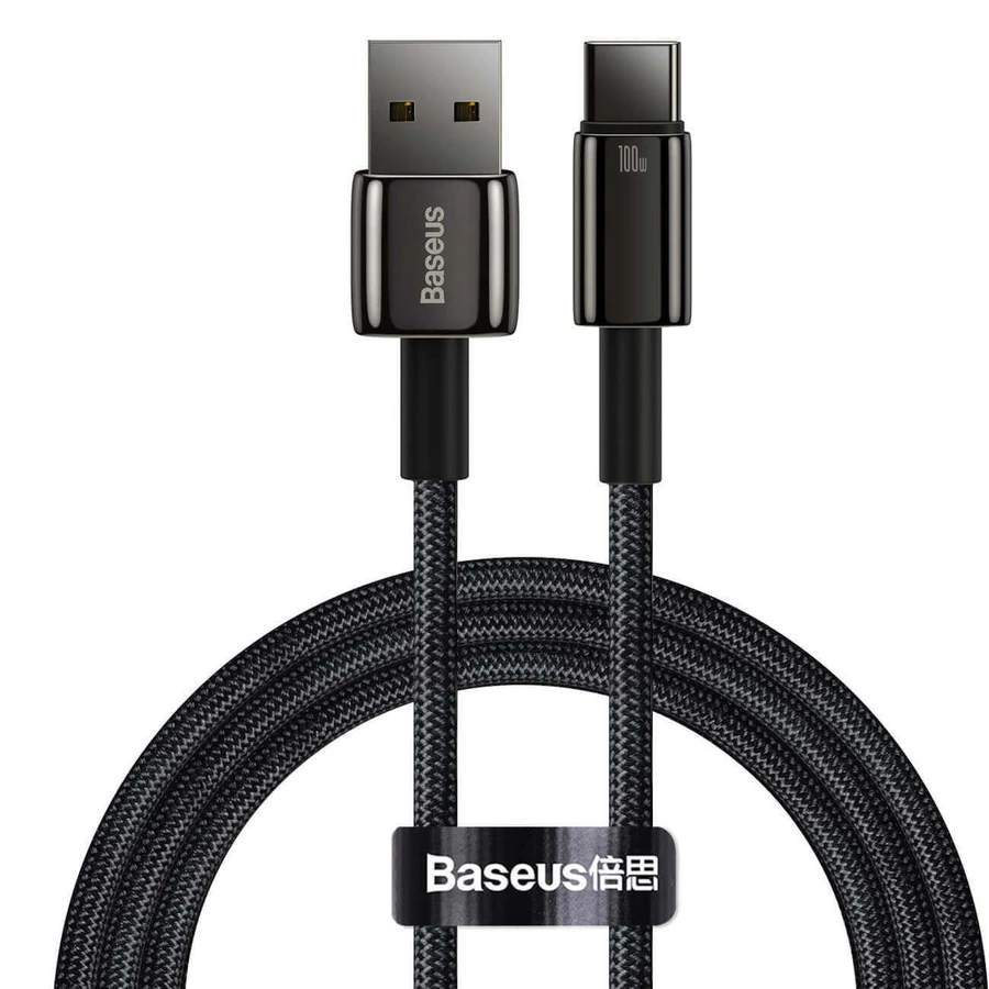 Кабель Baseus Tungsten Gold USB-A - USB-C 480 Мбит/с 100 Вт 1 м, черный (CAWJ000001): цены и характеристики