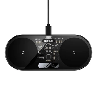 Беспроводное зарядное устройство Baseus Digital LED Display Dual Wireless Charger с цифровым дисплеем 20 Вт, черное (WXSX010101)