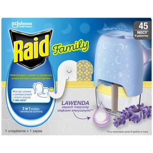 Raid Family, электрофумигатор с инсектицидной жидкостью против комаров, старше 1 года, лаванда, 27 мл