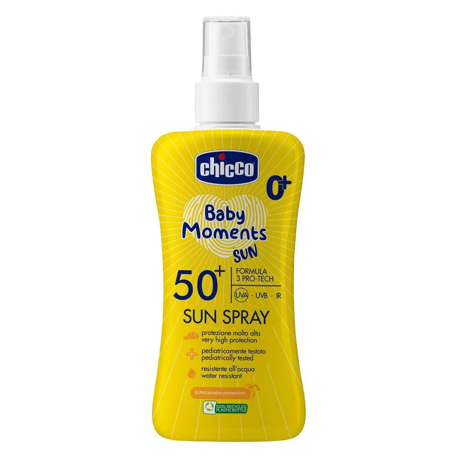Сонцезахисний спрей Dermopediatric SPF 50+ Baby Moments, 0 місяців+, 150 мл, Chicco: ціни та характеристики