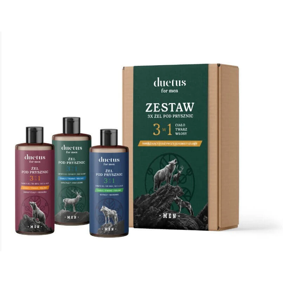 Sylveco Duetus For Men Set Зволожуючий гель для душу 300 мл + Живильний гель для душу 300 мл + Енергізуючий гель для душу 300 мл: ціни та характеристики