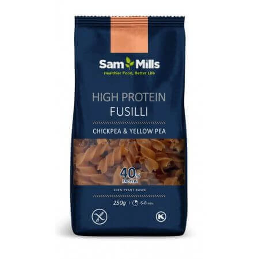 Макарони Фузіллі з куркою та жовтим горошком з високим вмістом білка High Protein, 250 г, Sam Mills: ціни та характеристики