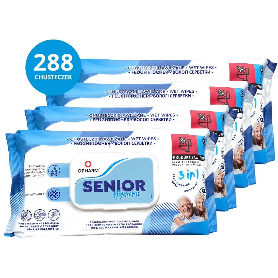 Opharm Senior Гігієнічний набір 3 в 1, șervețele umede, 4 x 72 пакетики: ціни та характеристики