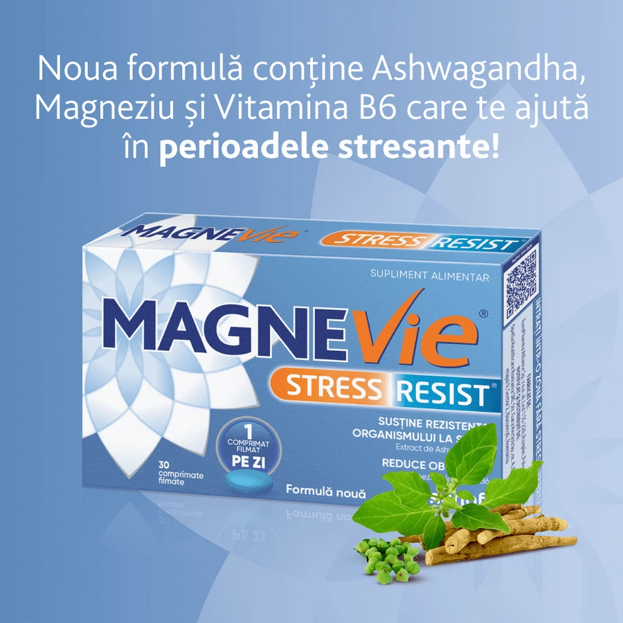 MagneVie Стресостійкість з ашвагандою 80 мг + 60 мг магнію + 1,4 мг вітаміну В6, нервова система та стійкість до стресу, 4х30 таблеток: ціни та характеристики