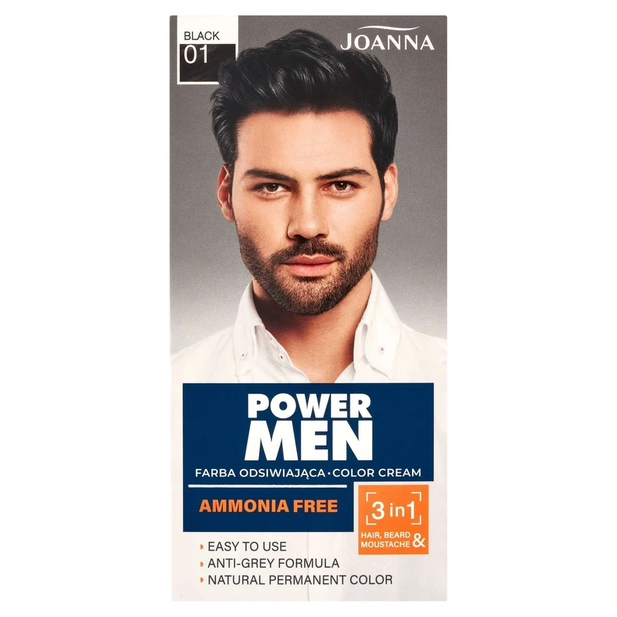 Joanna Power Men Color Cream 3in1 Beard and Moustache Dye 01 Чорний, 30 г: ціни та характеристики