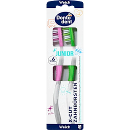 Зубна щітка Dontodent Junior X-Cut, м'яка, 2 шт.: ціни та характеристики