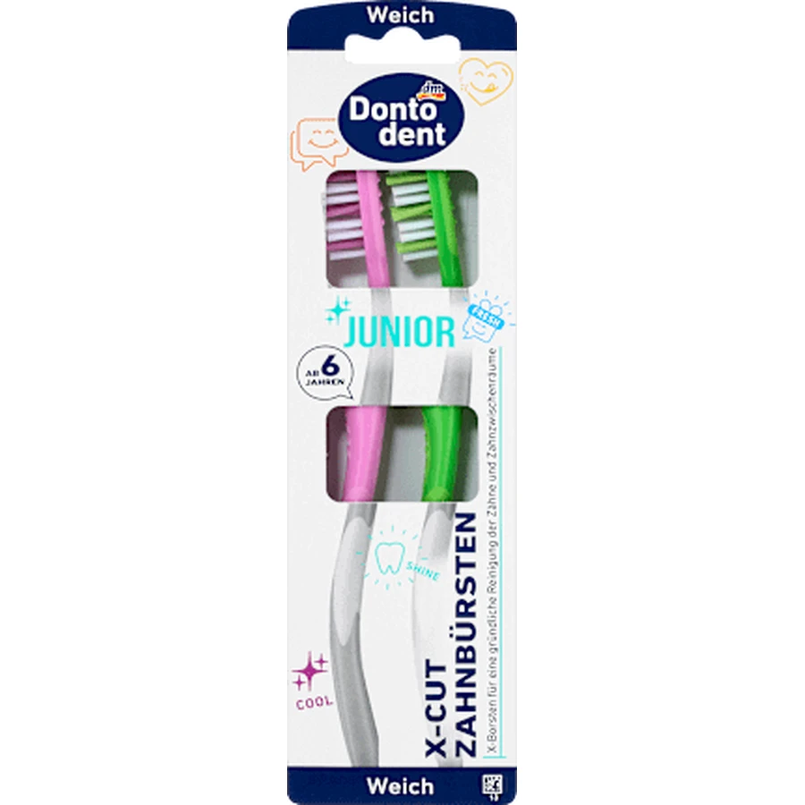Зубна щітка Dontodent Junior X-Cut, м'яка, 2 шт.: ціни та характеристики