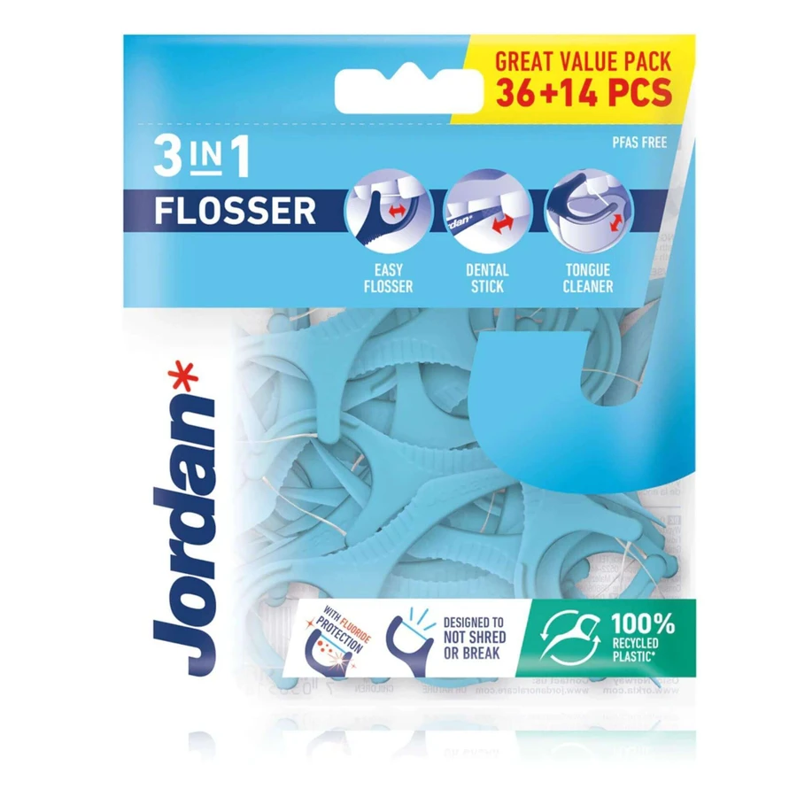 Зубная нить для взрослых 3 в 1 Flossers+, 50 шт, Jordan: цены и характеристики