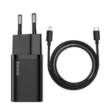 Baseus Super Si 1C Fast Charger USB Type C 20W Power Delivery + USB Type C - Lightning Cable 1m Black (TZCCSUP-B01)