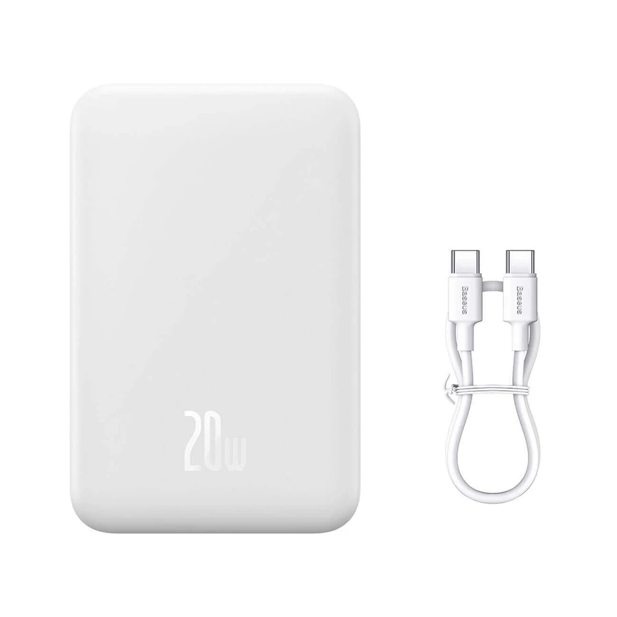 Внешний аккумулятор Baseus Magnetic Mini 20000 мАч 20 Вт - белый + кабель USB-C/USB-C: цены и характеристики