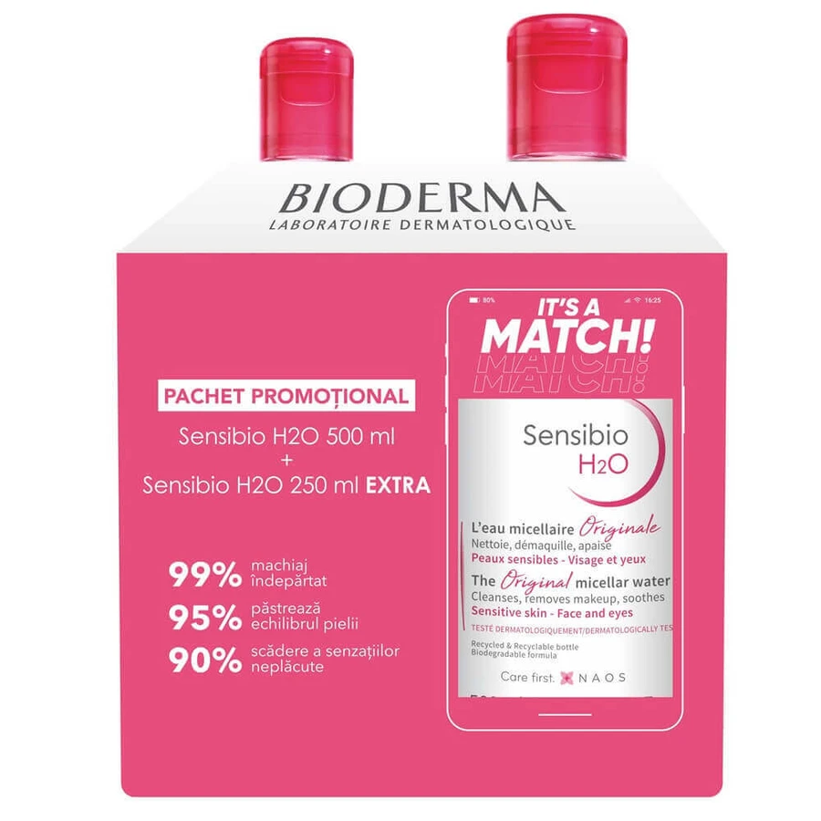 Упаковка Міцелярний розчин Sensibio H2O, 500 мл + 250 мл, Bioderma: ціни та характеристики