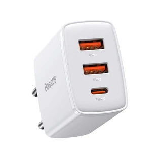 Компактное зарядное устройство Baseus Compact Fast Wall Charger 2x USB / USB Type C 30 Вт 3 А Power Delivery Quick Charge, белое (CCXJ-E02)