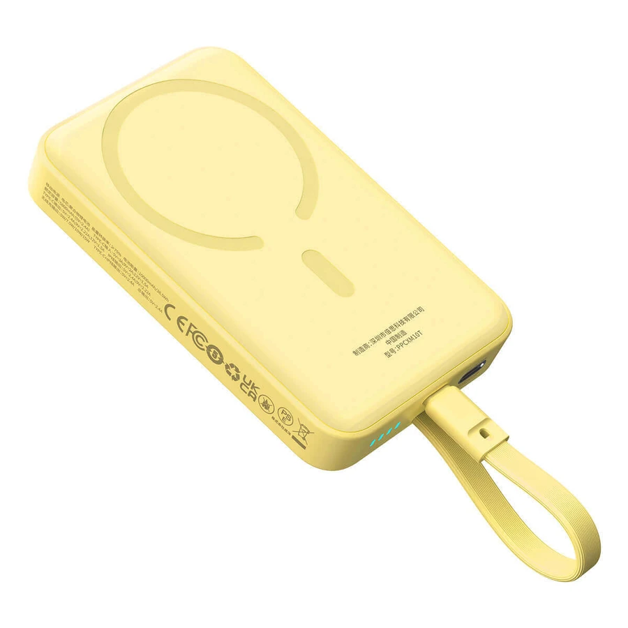 Внешний аккумулятор Baseus Magnetic Mini MagSafe 10000 мАч 30 Вт со встроенным кабелем USB-C (желтый) + кабель Baseus Simple Series USB-C (USB-C 60 Вт 0,3 м): цены и характеристики