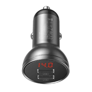 Автомобильное зарядное устройство Baseus 2x USB 4.8A 24W с ЖК-дисплеем серого цвета (CCBX-0G)