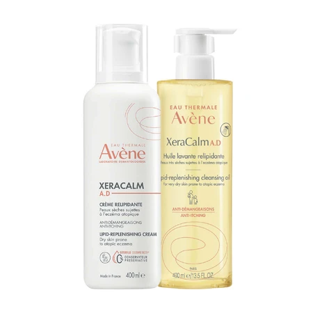 Avene XeraCalm A.D kit, cremă de refacere a lipidelor pentru față și corp, piele foarte uscată, atopică și cu mâncărimi, 400 ml + ulei de curățare de refacere a lipidelor, 400 ml: цены и характеристики