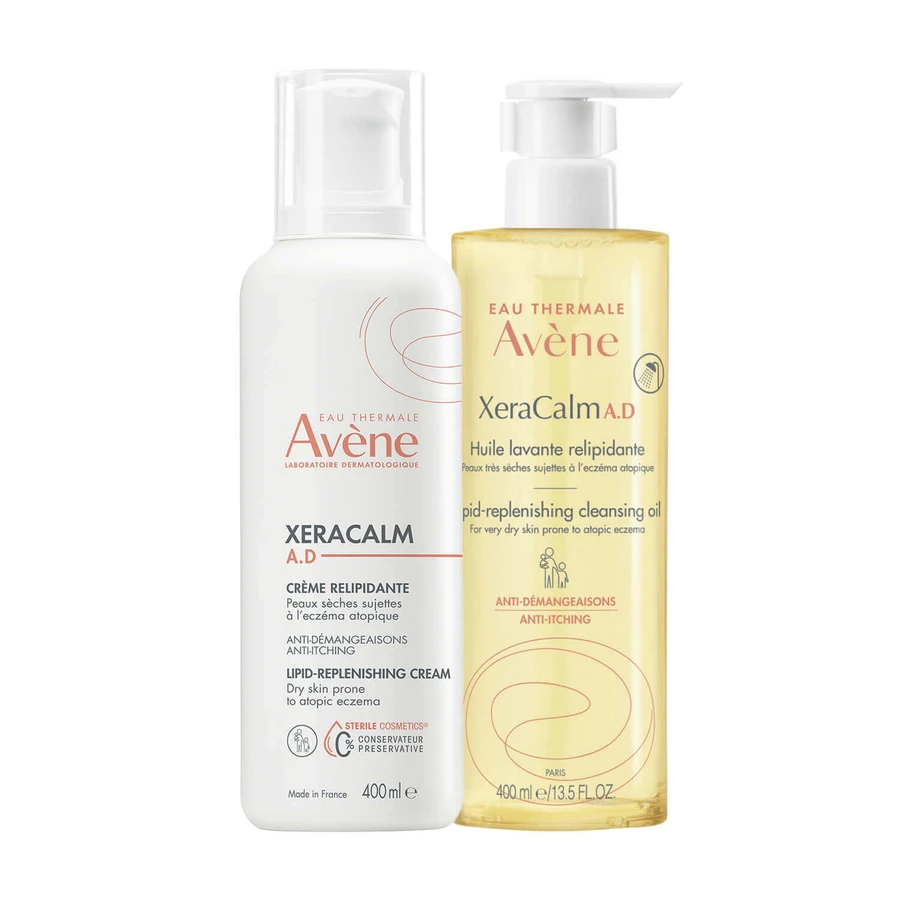 Avene XeraCalm A.D kit, cremă de refacere a lipidelor pentru față și corp, piele foarte uscată, atopică și cu mâncărimi, 400 ml + ulei de curățare de refacere a lipidelor, 400 ml: цены и характеристики