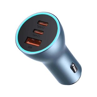 Автомобільний зарядний пристрій Baseus Golden Contactor Pro USB-A + 2x USB-C 65W QC4.0 Blue (CGJP010003)