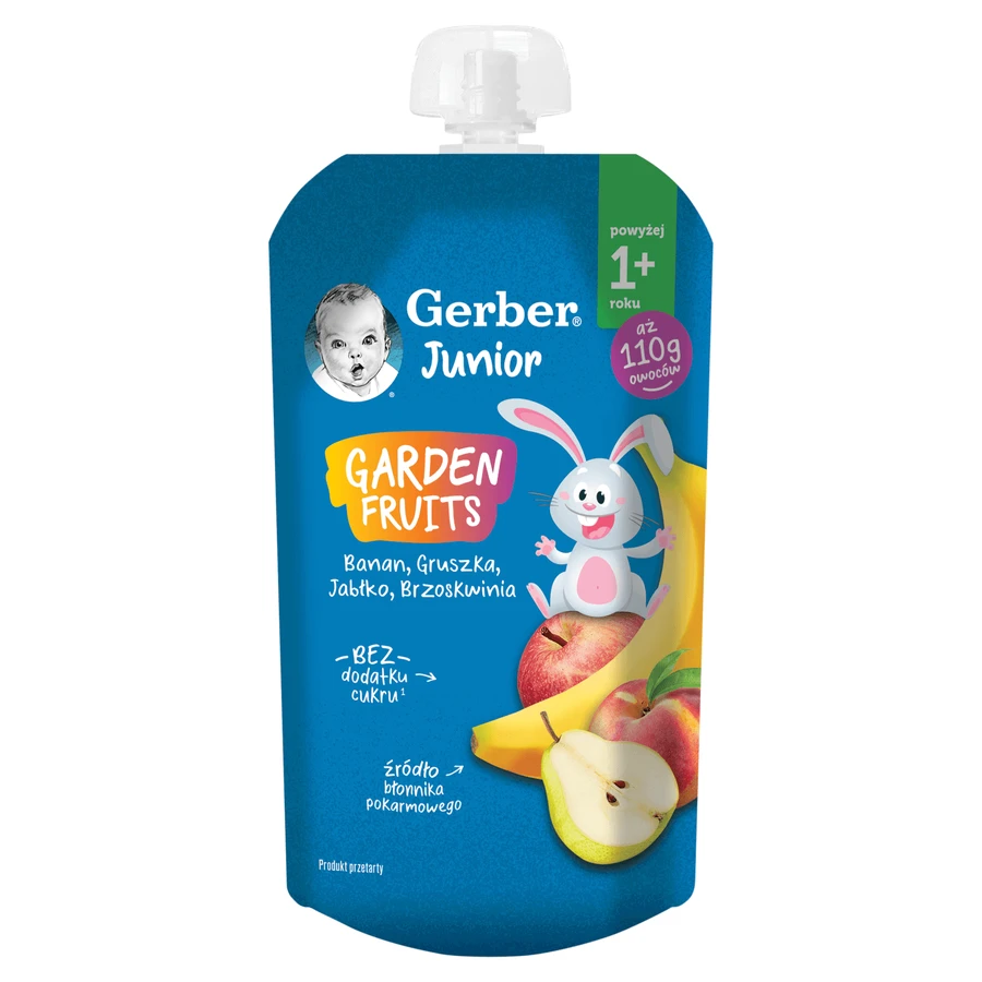 Gerber Junior Десерт в трубочке, банан, груша, яблоко, персик, без добавления сахара, после 1 года, 110 г КОРОТКАЯ ДАТА: цены и характеристики
