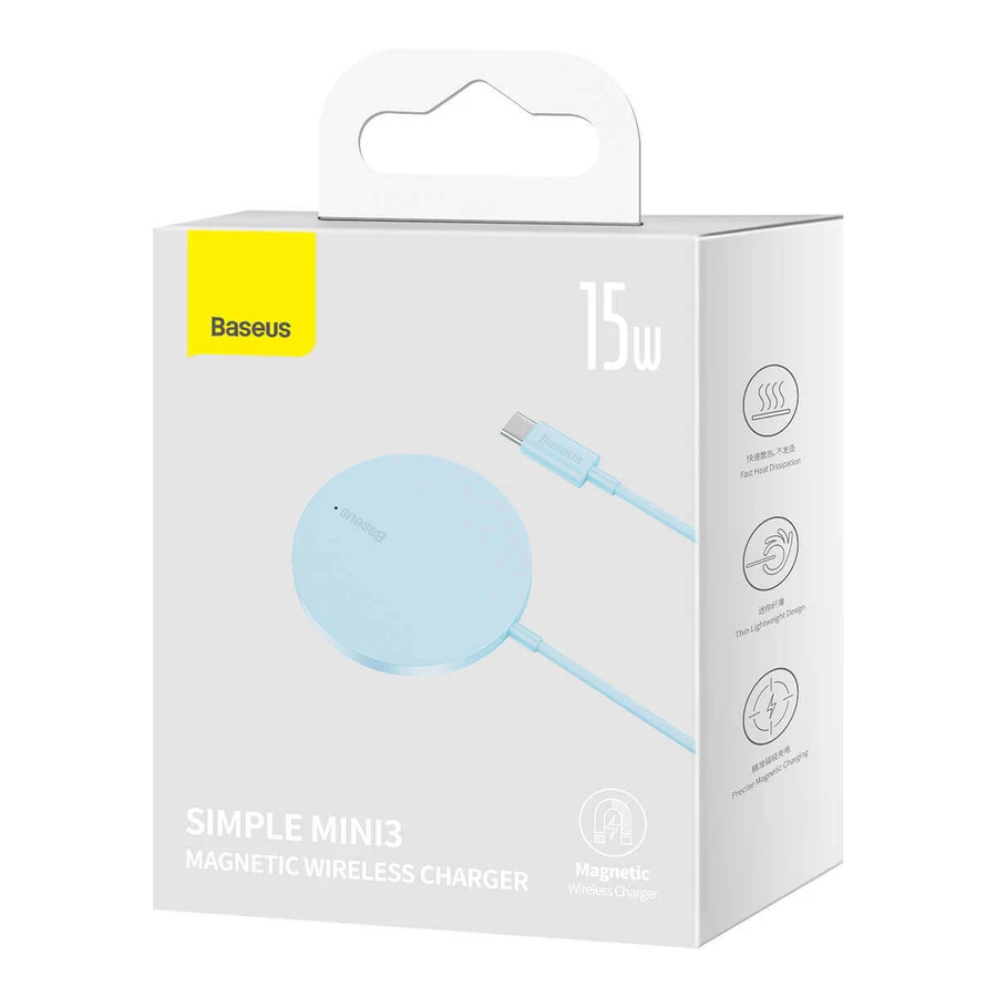 Магнитное зарядное устройство Baseus Simple Mini3 MagSafe Qi 15 Вт, синее: цены и характеристики
