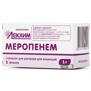Меропенем пор. д/п ін. р-ну 1 г фл. у пачці