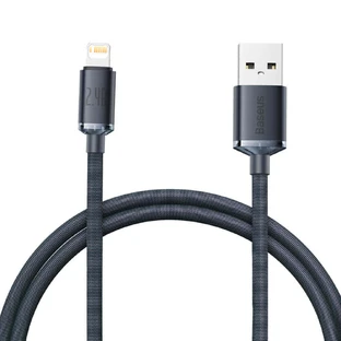 USB-кабель Baseus Crystal Shine Series для швидкої зарядки та передачі даних USB Type A - Lightning 2.4A 1.2m black (CAJY000001)