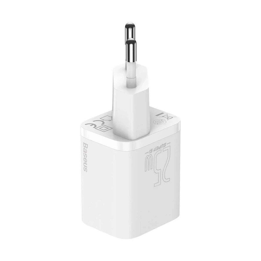 Швидкий настінний зарядний пристрій Baseus Si USB-C 25 Вт 3 A з кабелем USB-C / USB-C довжиною 1 м - білий: ціни та характеристики