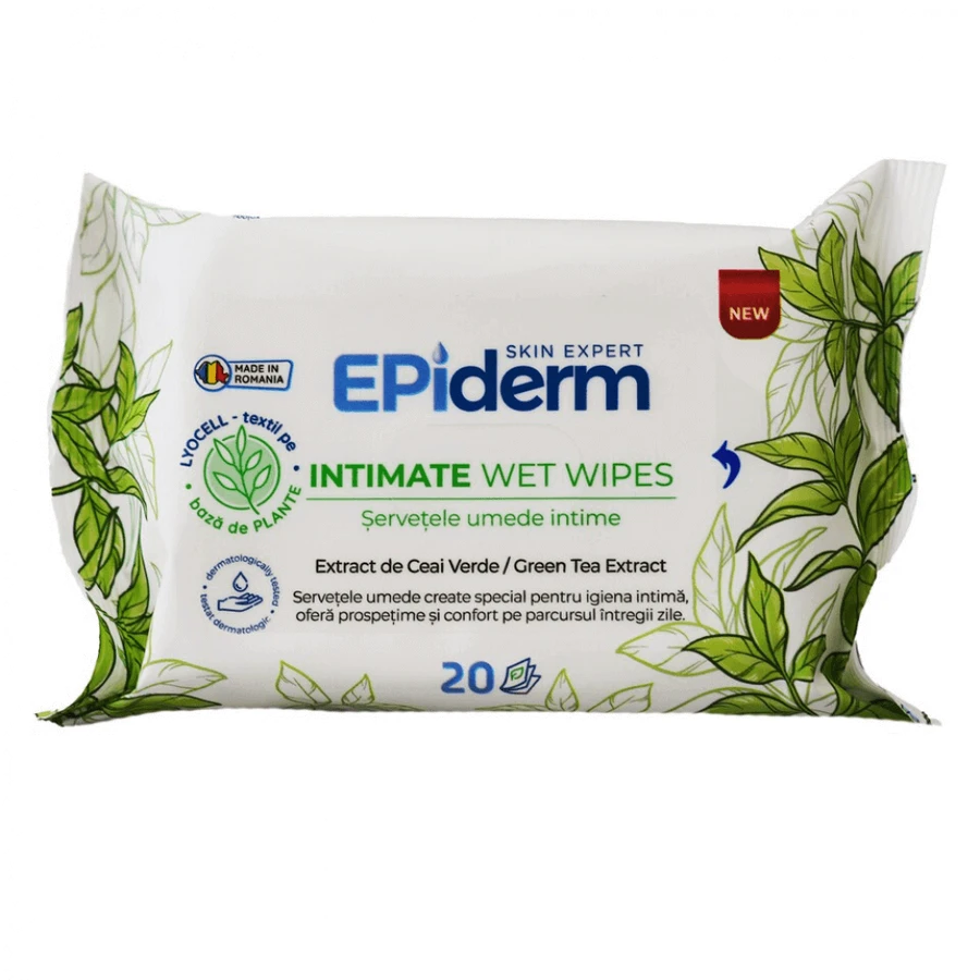 Интимные влажные салфетки с экстрактом зеленого чая, 20 штук, Epiderm: цены и характеристики
