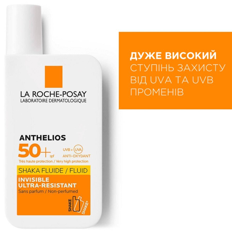 Флюїд La Roche-Posay Anthelios, сонцезахисний ультралегкий і ультрастійкий для чутливої шкіри обличчя, SPF50 +, 50 мл: ціни та характеристики