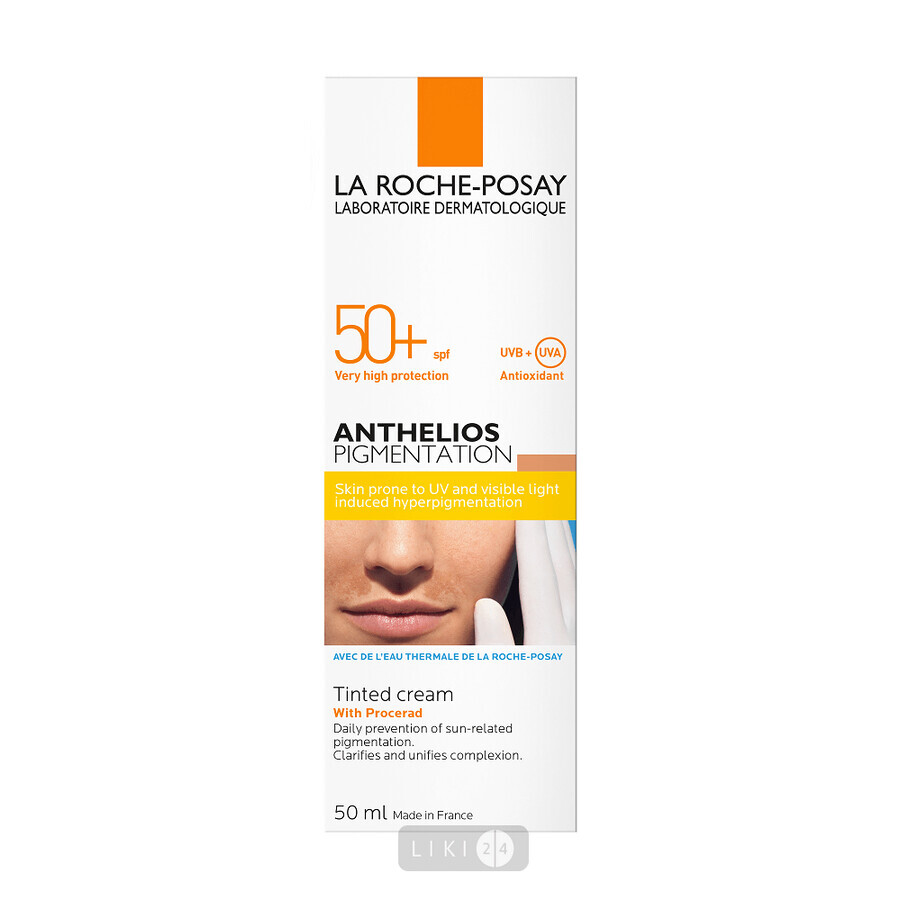 Сонцезахисний крем для обличчя La Roche-Posay Anthelios PIGMENTATION  з тонуючим ефектом для шкіри, схильної до гіперпігментації, SPF50 + 50 мл: ціни та характеристики