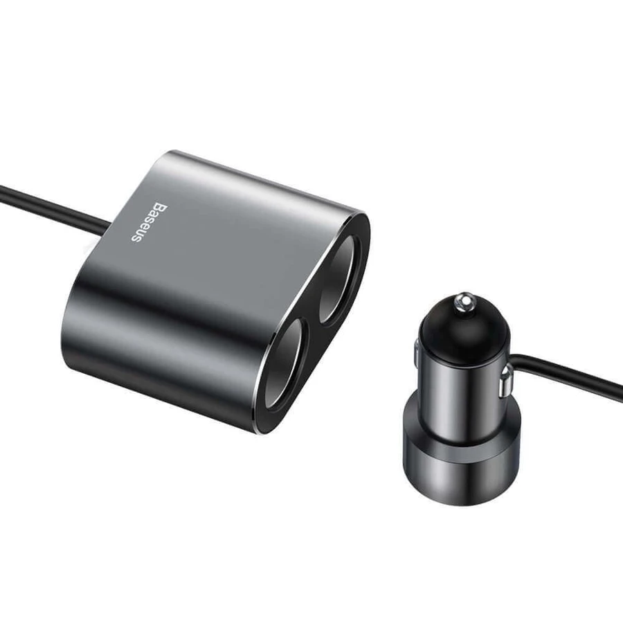 Разветвитель Baseus CRDYQ-01 на 2 розетки прикуривателя 80 Вт, 2 USB-A 3,1 А - черный: цены и характеристики