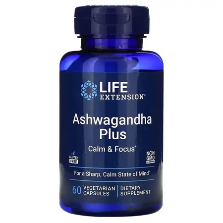 Ашваганда Плюс, Ashwagandha Plus, Life Extension, 60 вегетаріанських капсул: ціни та характеристики