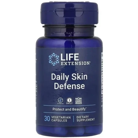 Ежедневная защита кожи, Daily Skin Defense, Life Extension, 30 вегетарианских капсул: цены и характеристики