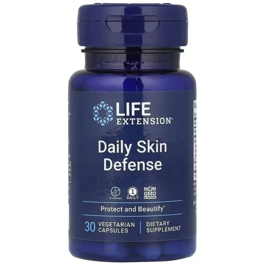 Ежедневная защита кожи, Daily Skin Defense, Life Extension, 30 вегетарианских капсул: цены и характеристики