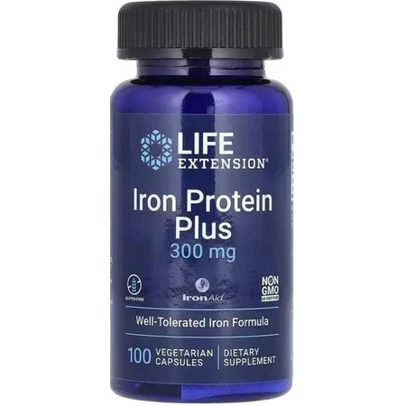Железо, Iron Protein Plus, IronAid, Life Extension, 100 вегетарианских капсул: цены и характеристики