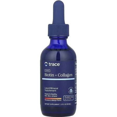 Біотин та Колаген іонізований, 75 000 мкг, смак полуниці та манго, Ionic Biotin Collagen, Trace Minerals, 59 мл: ціни та характеристики