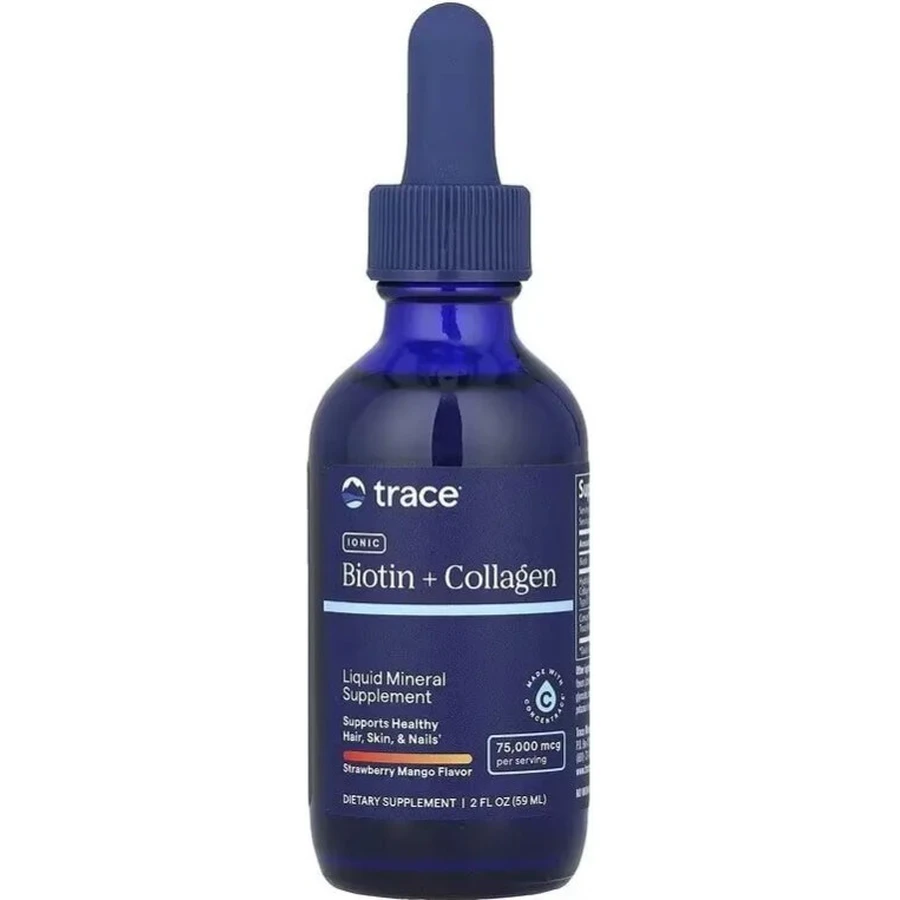 Біотин та Колаген іонізований, 75 000 мкг, смак полуниці та манго, Ionic Biotin Collagen, Trace Minerals, 59 мл: ціни та характеристики