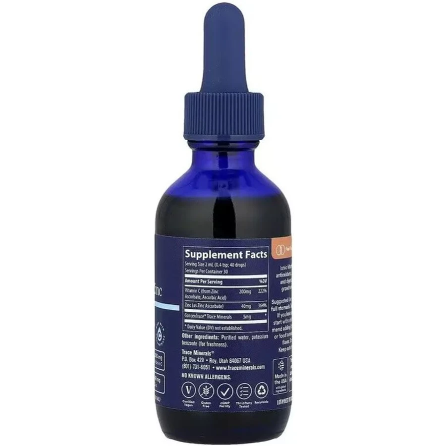 Вітамін C та Цинк іонізовані в краплях, Ionic Vitamin C+Zinc, Trace Minerals, 59 мл: ціни та характеристики