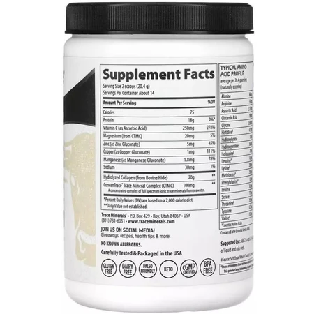 Коллагеновые пептиды, без ароматизаторов, Grass-Fed Collagen Peptides, Unflavored, Trace Minerals, 286 г: цены и характеристики