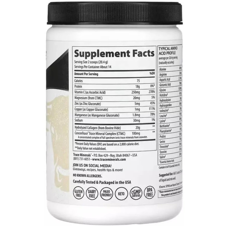 Коллагеновые пептиды, без ароматизаторов, Grass-Fed Collagen Peptides, Unflavored, Trace Minerals, 286 г: цены и характеристики