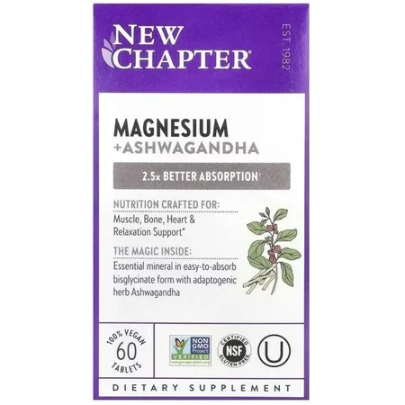 Магний и Ашваганда, Magnesium + Ashwagandha, New Chapter, 60 таблеток: цены и характеристики