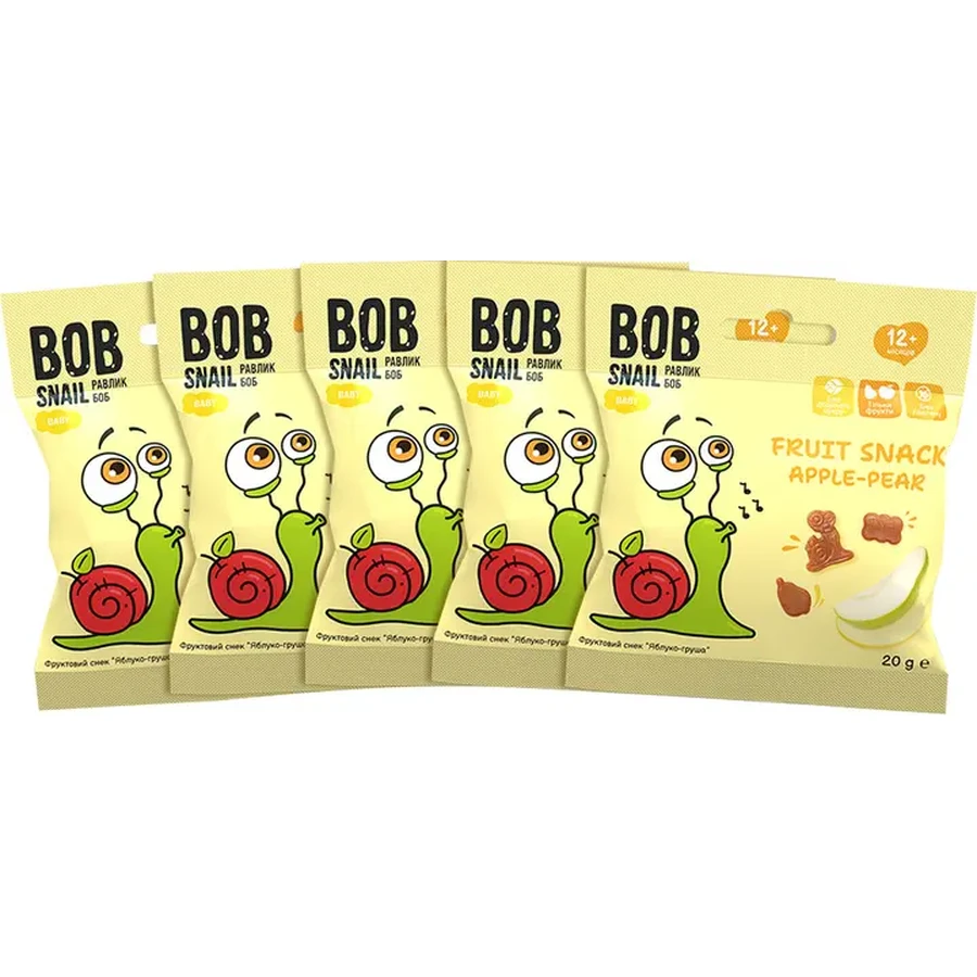 Снек Bob Snail Baby фруктовий для дітей з 12 місяців Яблуко-Груша, 20 г: ціни та характеристики